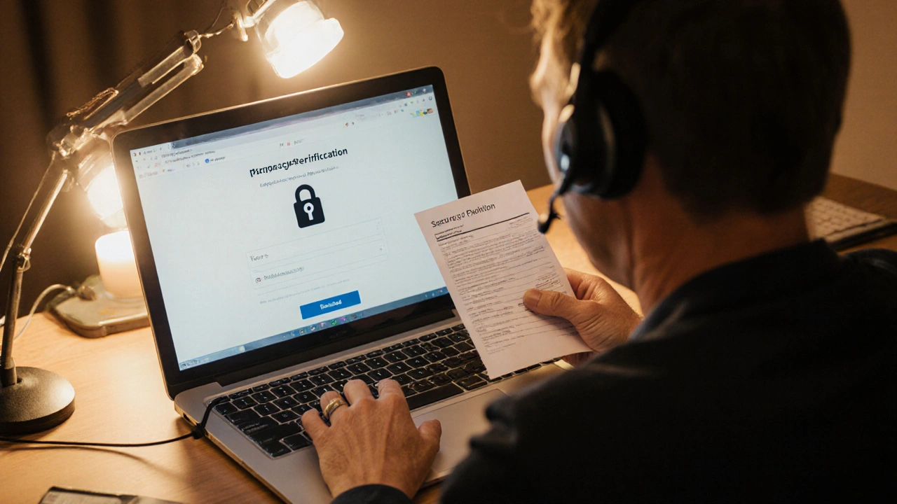 Person uploading a prescription on a laptop with a pharmacist headset.